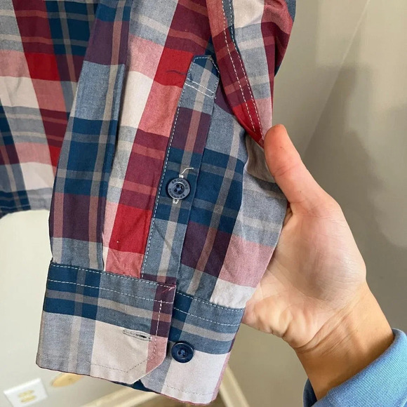 Browning Mens Red Blue Western Plaid Button Down Long Sleeve Shirt Large Pockets - Picture 6 of 9